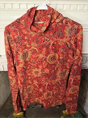 Peruvian Connection Pima Cotton Red Paisley Print Top